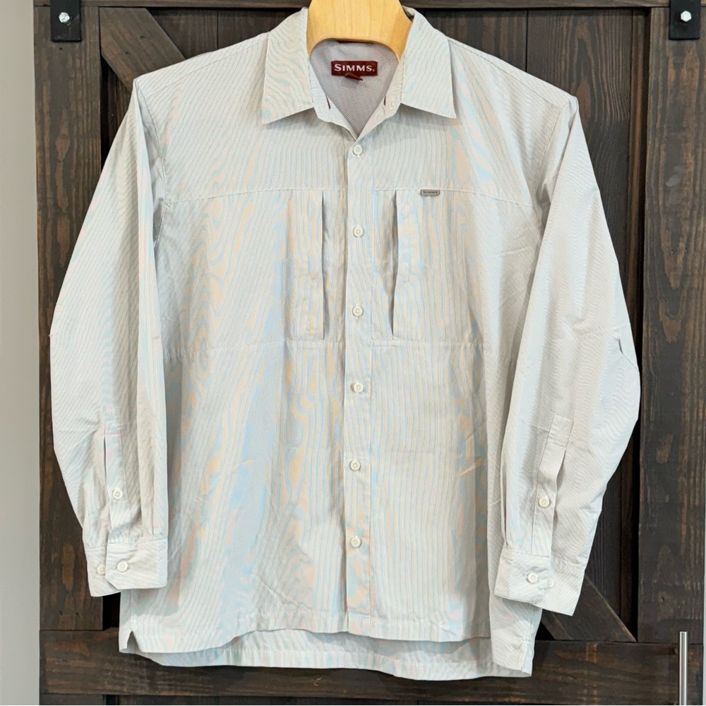 Simms Men’s Ultralight Long Sleeve Shirt Gray and White Vented Size XXL